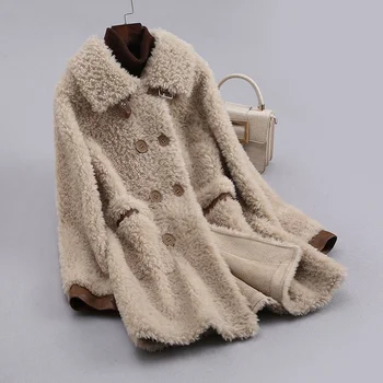Femei Iarna Adevărată Blană De Miel Coat Breasted Dublu Moda Oi Shearling Jacket Doamnelor Cald Gros Casual Lână Îmbrăcăminte X694