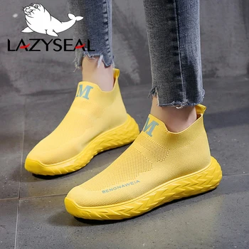 LazySeal Respirabil Platforma Adidasi Femei Pantofi Cu Scrisoare Decor Ochiuri Rotunde Toe Glezna Cizme Pantofi Doamna De Mers Pe Jos De Încălțăminte