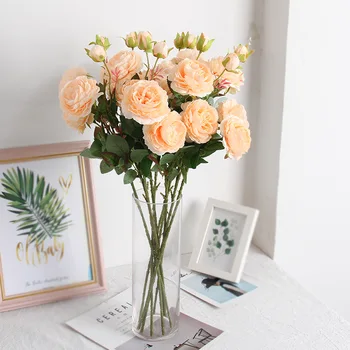 3 Capete Bujor Flori Artificiale de Mătase Crescut Fals Flori Pentru Decor Nunta Diy Meșteșug Living Home masa Decor de Masă decor toamna