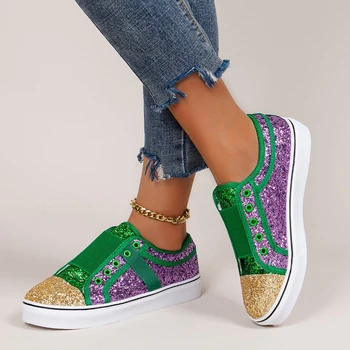 2022 Femei Casual Sneaker Sclipici Primăvară Plat Doamnelor Bling De Moda De Sex Feminin Platforma De Moda Plat Vulcanizat Pantofi Verde