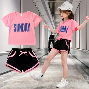 Teen Girls Îmbrăcăminte Seturi de Haine pentru Fitness Roz Yoga Set Tinuta de Vara coreean Haine pentru Copii pentru Fete de Varsta 4 8 9 11 12 13Year