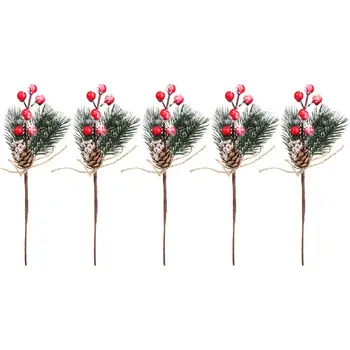 5PCS Nou DIY Holly Crăciun Pom de Crăciun Ornament Fals Zăpadă Îngheț Ramura de Pin Artificial, Flori de Con Berry