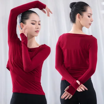 Adult Modal Belly Dance Crop Top cu Maneci Lungi Tricou Rezervor Vesta Costum pentru Femei, Yoga, Dans, Haine Dansatoare Poarte Haine 2 Buc