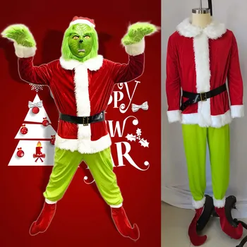 De Crăciun Mi-A Furat Geek Costum De Moș Măști, Mănuși De Cosplay Monstru Verde Costum De Halloween Petrecere De Carnaval Costume, Recuzită