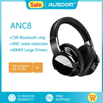 AUSDOM ANC8 Activ de Anulare a Zgomotului Căști fără Fir Bluetooth 5.0 Căști HiFi cu Bas Profund 30H Redare pentru a Călători Munca
