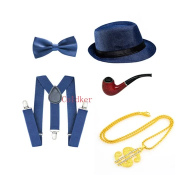 20 de ani de Partid Costume Cosplay 1920 Mens Gatsby Gangster Set de Accesorii Pălărie Panama Suspensor Papion Colier