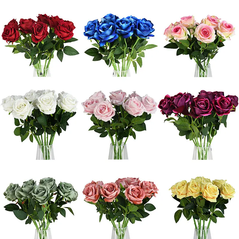 10buc Long Branch Artificiale de Trandafir Buchet de Flori de Simulare Flanel Fals Flori de Ziua Îndrăgostiților Acasă Petrecerea de Nunta Decor Imagine 1