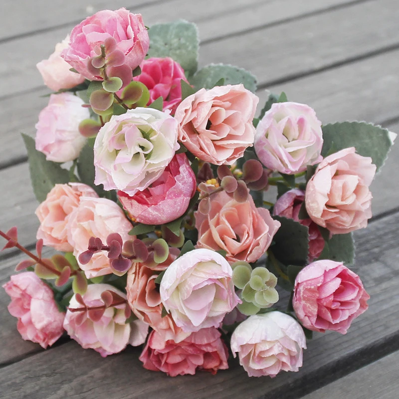 1buc/sac (21 de capete) Mini Ceai de Trandafir Bujor Artificiale Flori Camellia Decorative de Flori False Pentru Sala de Nunta Decor Acasă Imagine 1