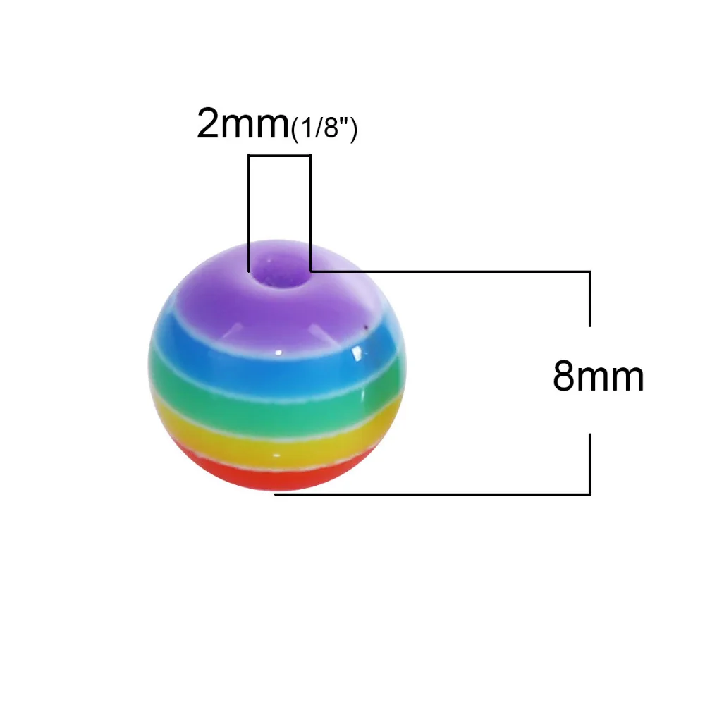 200 Buc Doreen Cutie de Rășină Margele Spacer cu Dungi Multicolore Șirag de mărgele Rotunde de 8mm Pentru DIY Brățară Colier Bijuterii , Gaura : 2mm Imagine 1