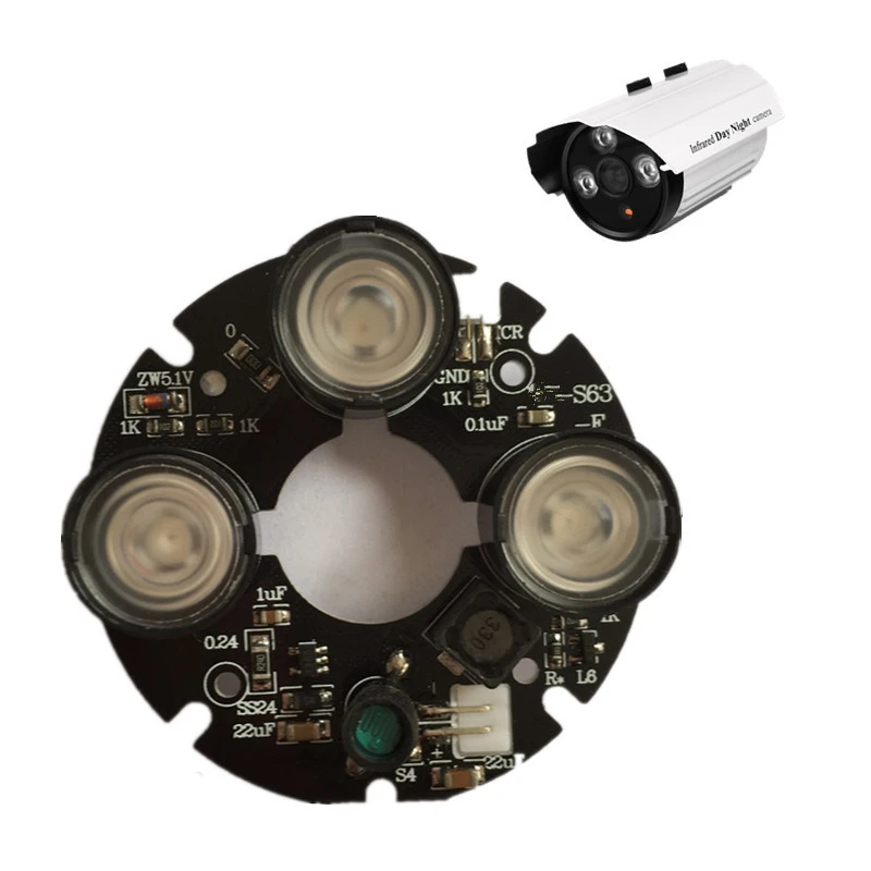 3 matrice de led-uri IR Spot de Lumină în Infraroșu 3x IR LED-uri bord pentru CCTV aparat de fotografiat viziune de noapte (5m diametru) Imagine 1