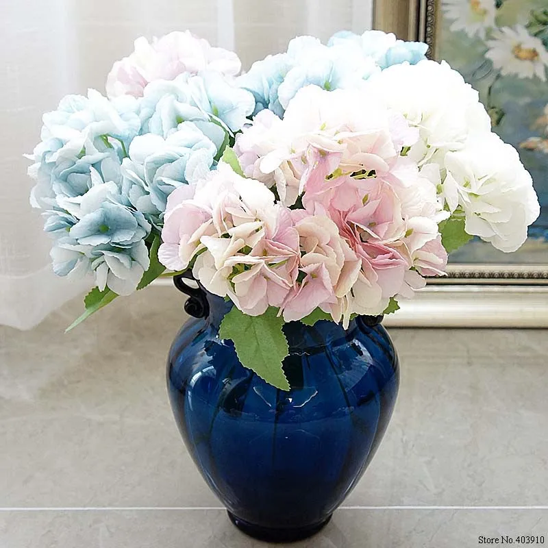 5 Cap Hortensie Buchet De Flori Artificiale Mici, Albi De Mătase, Flori False Florale Flori Faux Albastru Nunta Petrecere Acasă Decorare Imagine 1