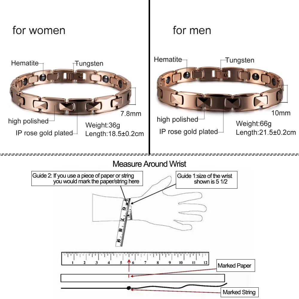 Anti Scratch Tungsten Bratara Barbati Aur de Culoare Lanț de Brățară Magnetică de sex Masculin Iubitorii de Energie Hematit Cuplu Bratara pentru Barbati Femei Imagine 1