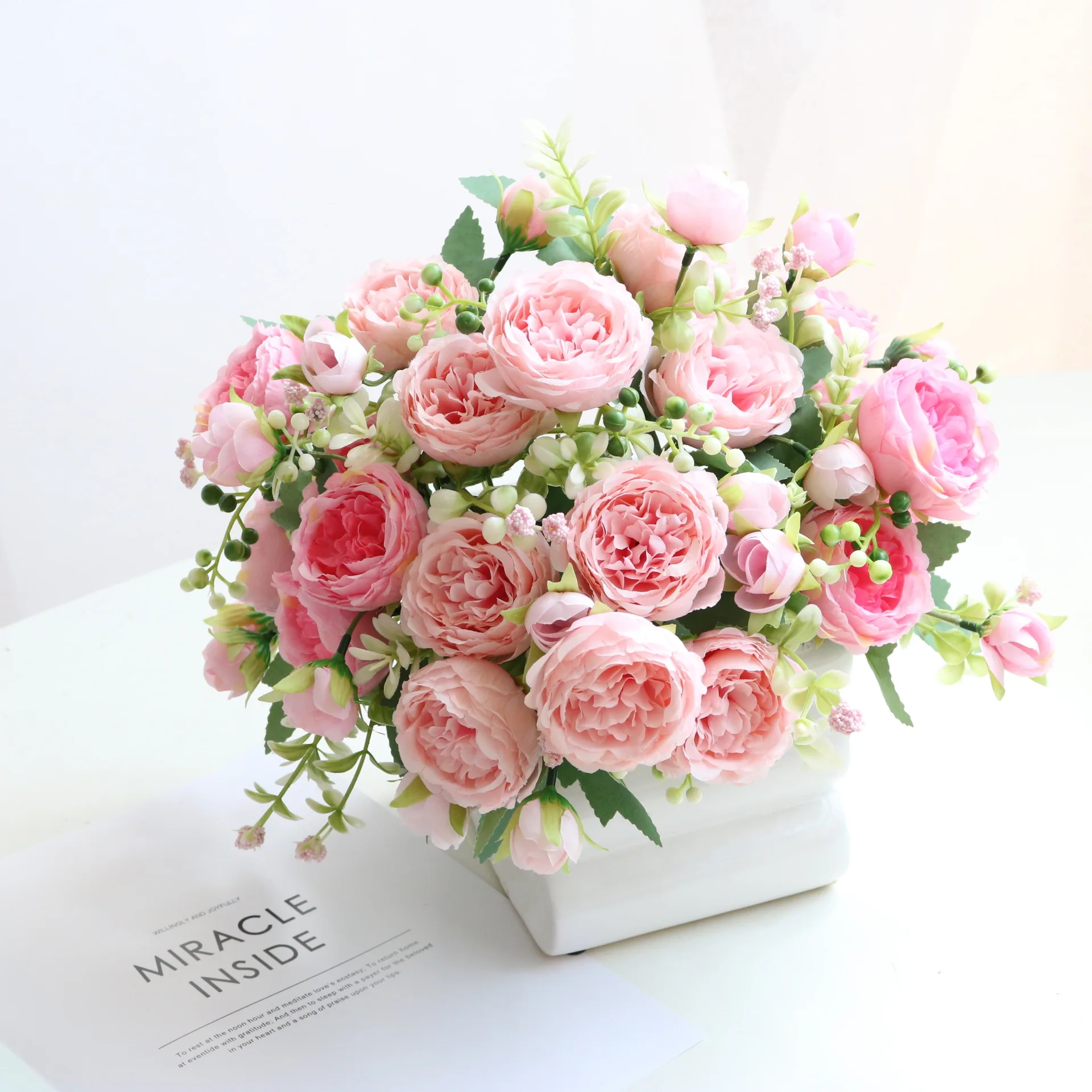 Artificiale de Trandafir Roz Persian Rose Buchet Cu 5 Capete Mari 6cm Flori False Pentru Acasă Nunta Decor Interior Imagine 1