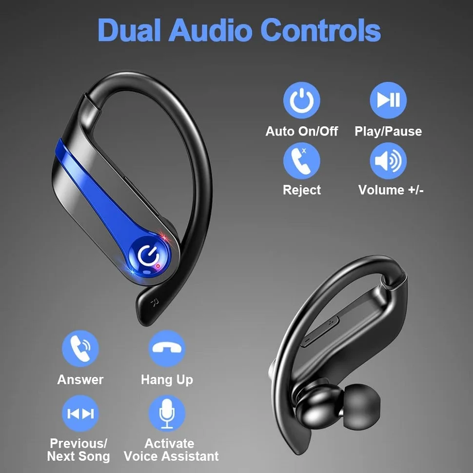 Bluetooth Căști 5.1 Sport Intraauricular în Ureche 50H Bas Profund Anulare a Zgomotului Căști Wireless cârlige auriculare Cască IP7 rezistent la apa Imagine 1