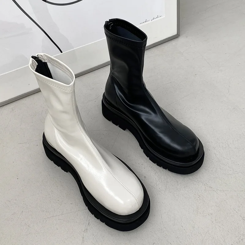 Chelsea Scurt Boots2021 Noi pentru Femei Pantofi Casual Maneca Glezna Cizme de Moda pentru Femei cu Cap Rotund cu Fermoar Spate Gros Cizme Imagine 1