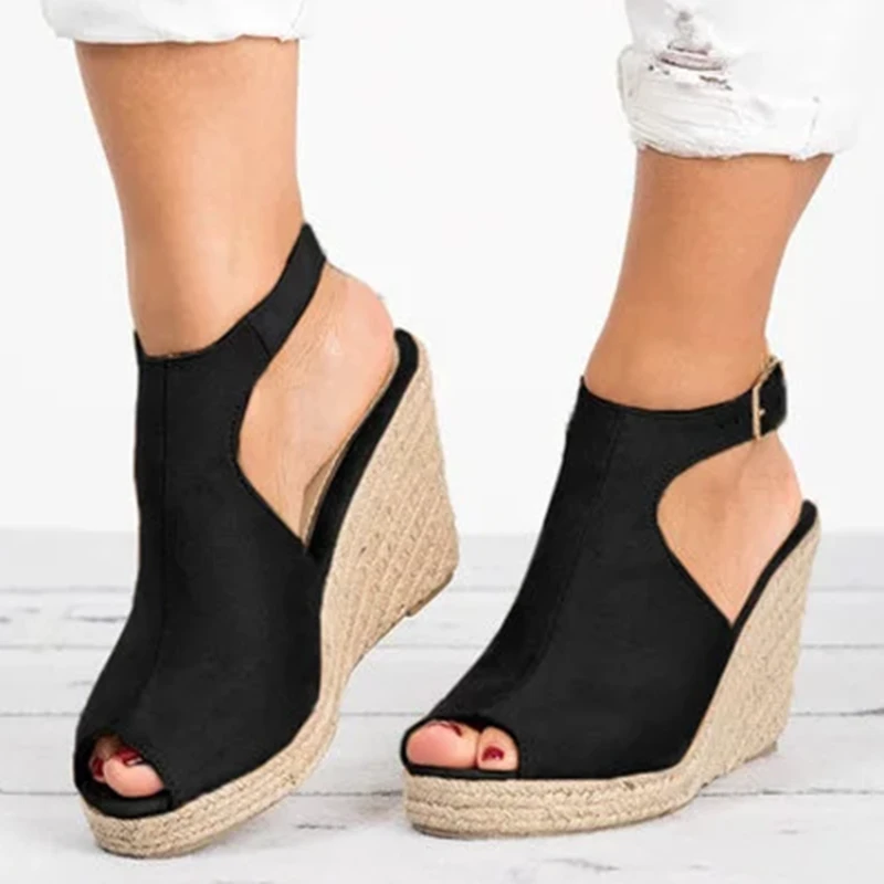 Femei Sandale Gura Peștelui Plus Dimensiune Tocuri Pană De Moda Casual, Catarama Piele De Căprioară Vara Sandale Sandale Noi De Vânzare Fierbinte Imagine 1