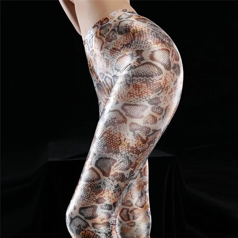 Femei Sexy Leopard Snake Print Ulei culori lucioase Creion Pantaloni Strălucitoare Plin Jambiere Sexy Buna YUGA Pantaloni Bomboane de Culoare F35 Imagine 1