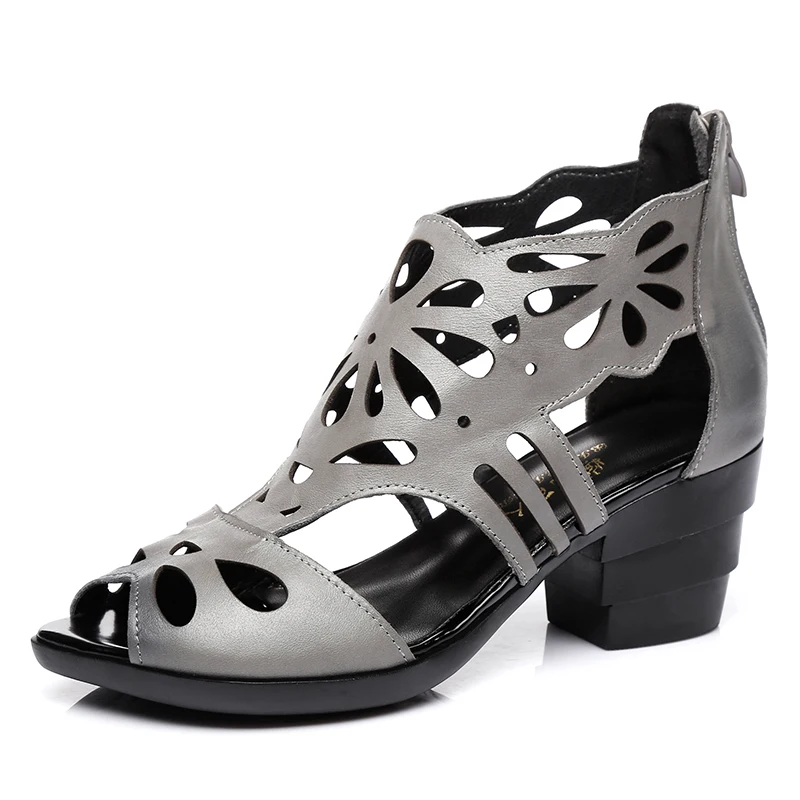 GKTINOO Nou piele de Vacă Gol de Vara Femei Sandale de Moda Sandale din Piele 2022 Vara Toc Gros Roma Pantofi pentru Femeie Sandale Imagine 1