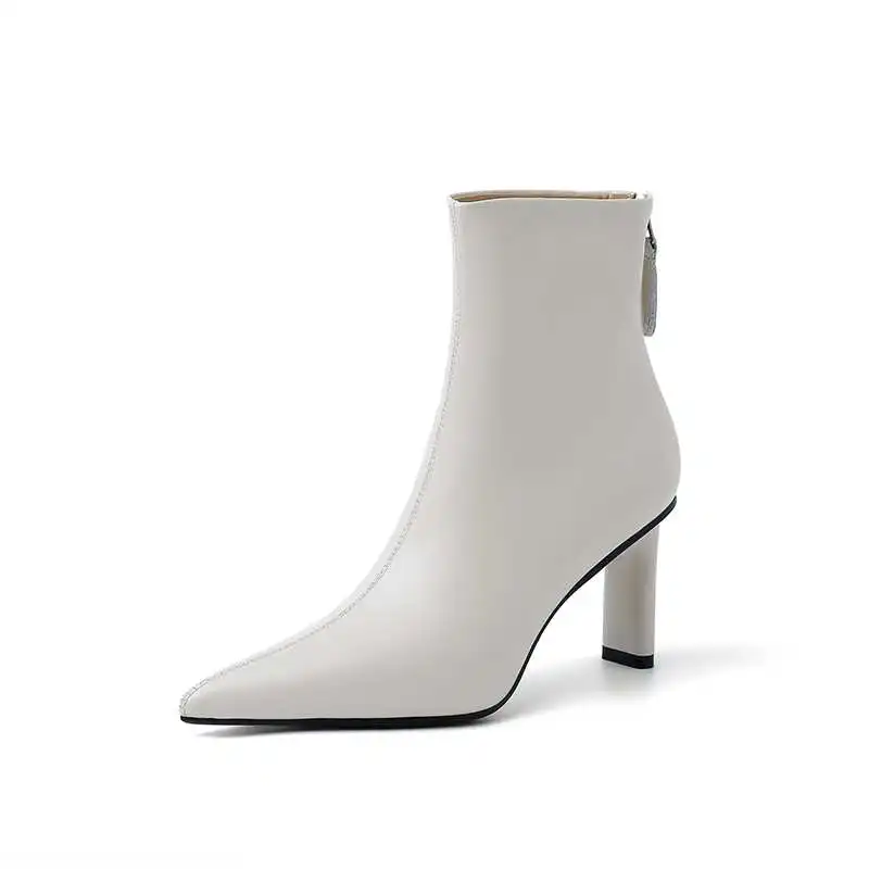 Krazing Oală De Vacă Din Piele A Subliniat Deget De La Picior Toc Cu Fermoar Cizme Moderne Pantofi Cald Iarna Moda Concis Solid Ghete Elegante Imagine 1