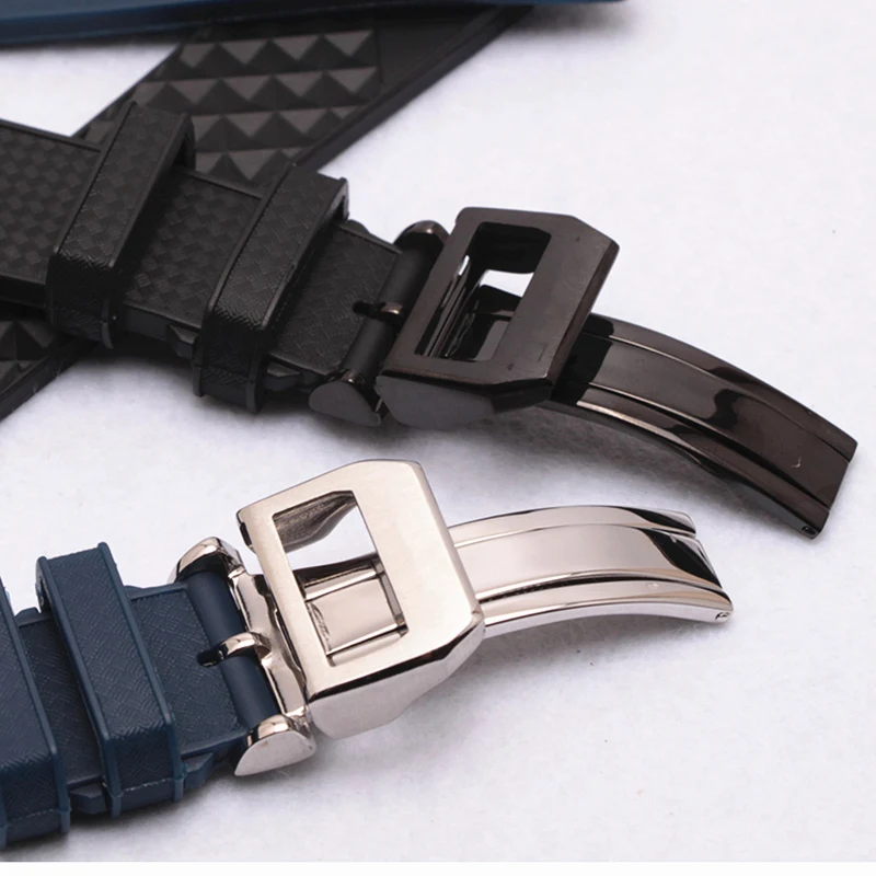 MERJUST Brand 22mm Cauciuc Siliconic Watchband Negru Albastru Curea de Ceas Pentru IWC PILOT PORTUGIESER IW323101 Cu Incuietoare Pliere Imagine 1