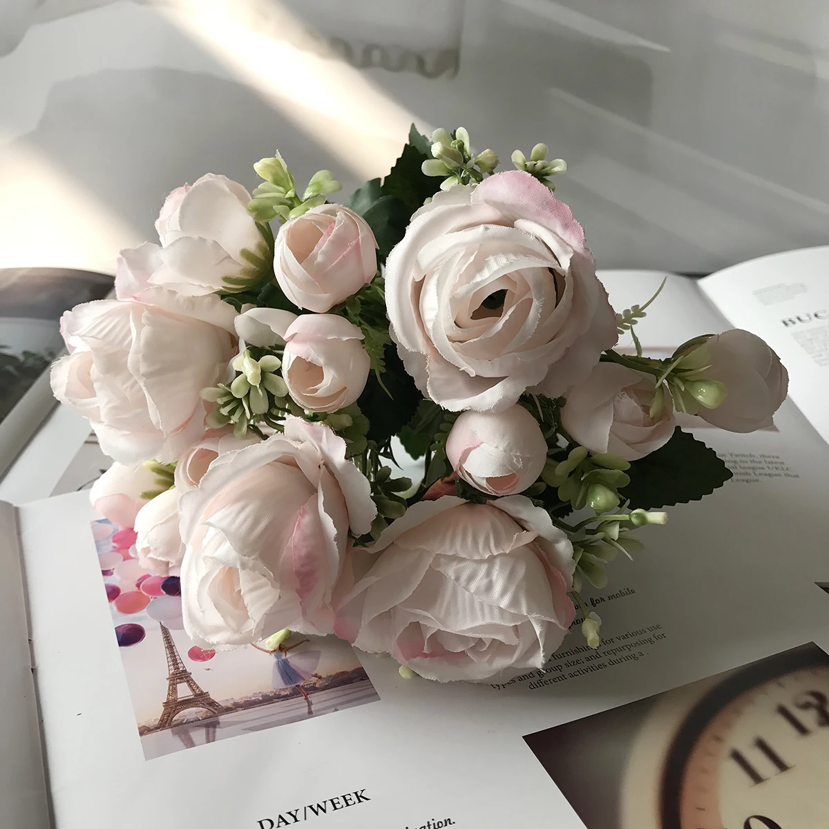 Mătase roz Bujor Flori Artificiale Crescut de Nunta DIY Acasă Decor de Înaltă Calitate Buchet Mare de Spumă Accesorii Craft Alb de Flori False Imagine 1