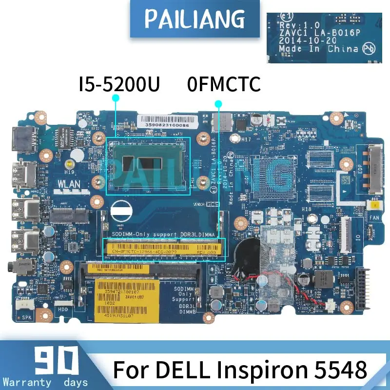 PAILIANG Laptop placa de baza Pentru DELL Inspiron 5548 I5-5200U Placa de baza 0FMCTC LA-B016P SR23Y DDR3 tesed Imagine 1