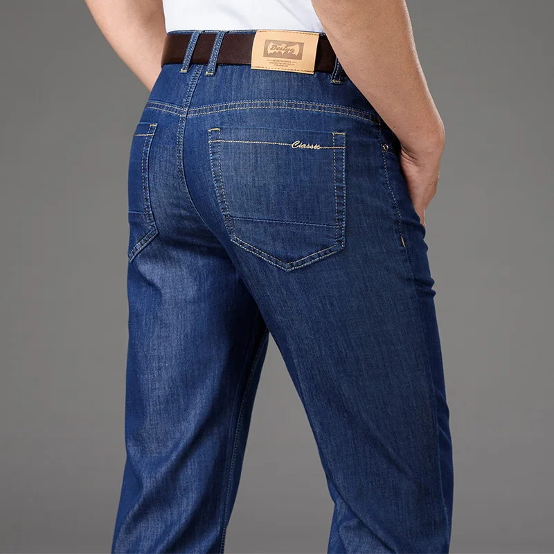 Stil clasic de Vara Barbati Albastru deschis Subțire de Blugi Drepte Business Casual Denim Stretch Pantaloni de sex Masculin Brand Pantaloni Largi Imagine 1