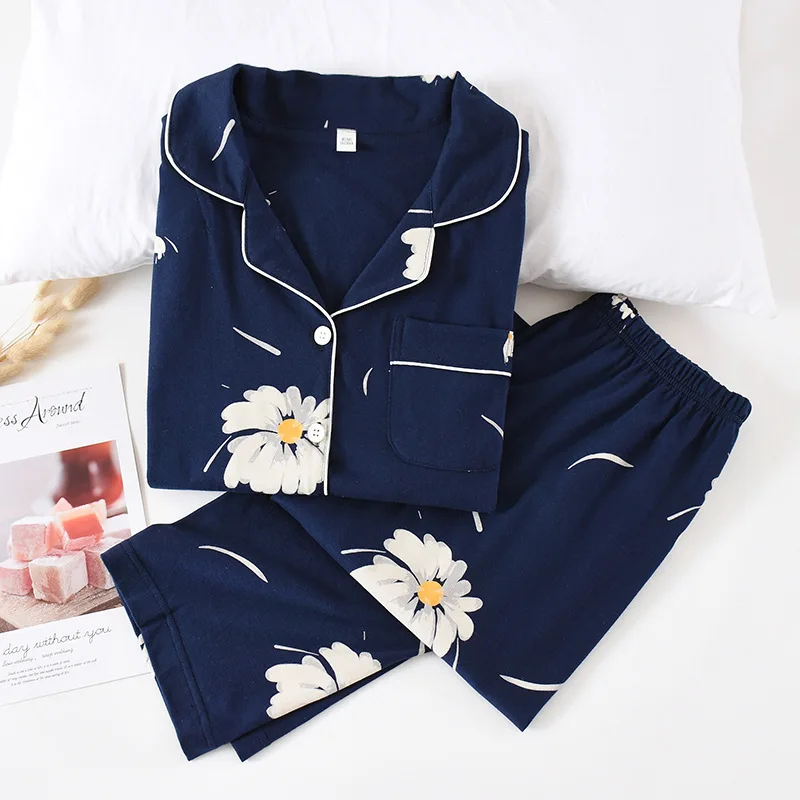 Stil japonez nouă de primăvară și de toamnă doamne din bumbac 100% pijama costum flori mici, cu mâneci lungi două piese de vara serviciu acasă Imagine 1