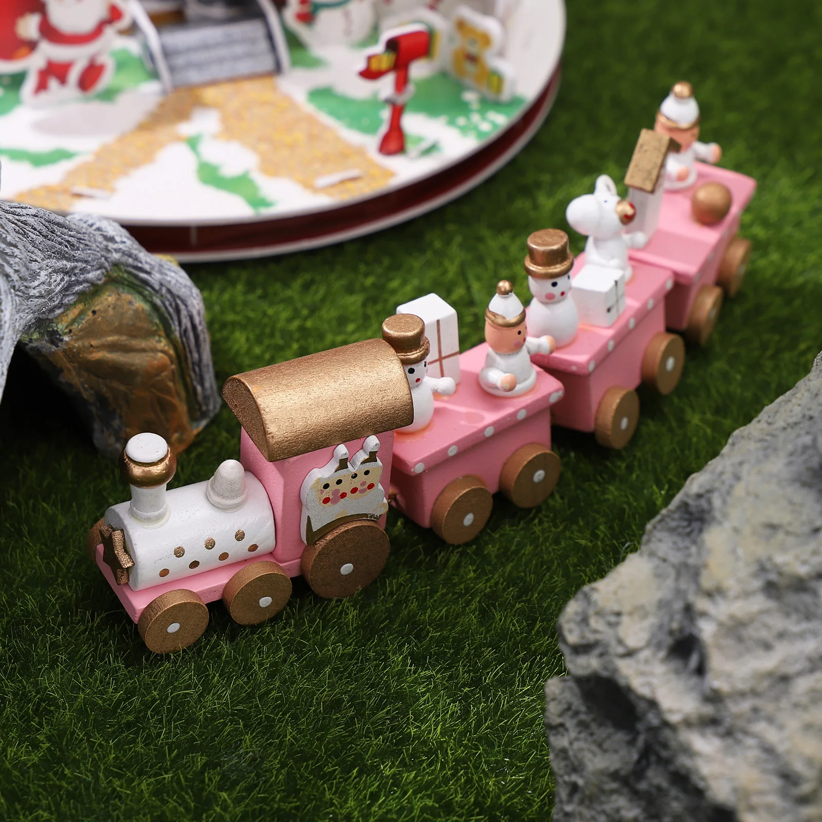 Tren De Crăciun S Set Clasic Din Lemn, Ornamente Din Lemn Mini Desktop Petrecere Copii Cadou De Trenuri In Miniatura Holidaysupplies Imagine 1