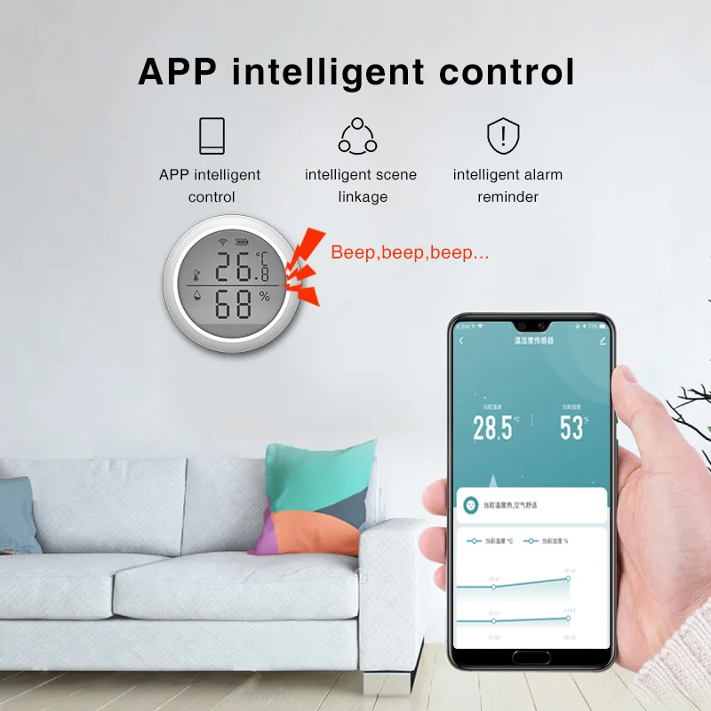Tuya WIFI Senzor de Temperatură și Umiditate Interior Higrometru Termometru Detector de Sprijin Alexa Google Assistant Home smart viata Imagine 1