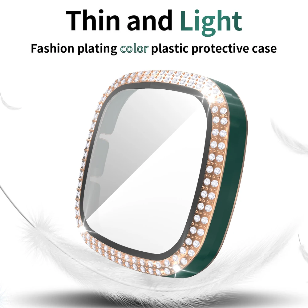 Usor de Sticlă de Film de Caz pentru Fitbit Sens Invers 3 2 Ceas Acoperi Femei Diamond Două culori foarte Greu PC-Bara de protecție Ecran Protector Shell Imagine 1