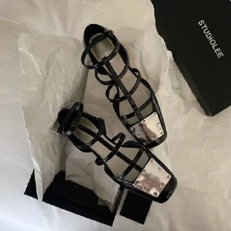 Vara Tocuri inalte Sexy Square Toe Sandale pentru Femei, Pantofi de Moda-Un Cuvânt Catarama de Metal Decorative Pantofi cu toc Înalt Pantofi pentru Femei Imagine 1