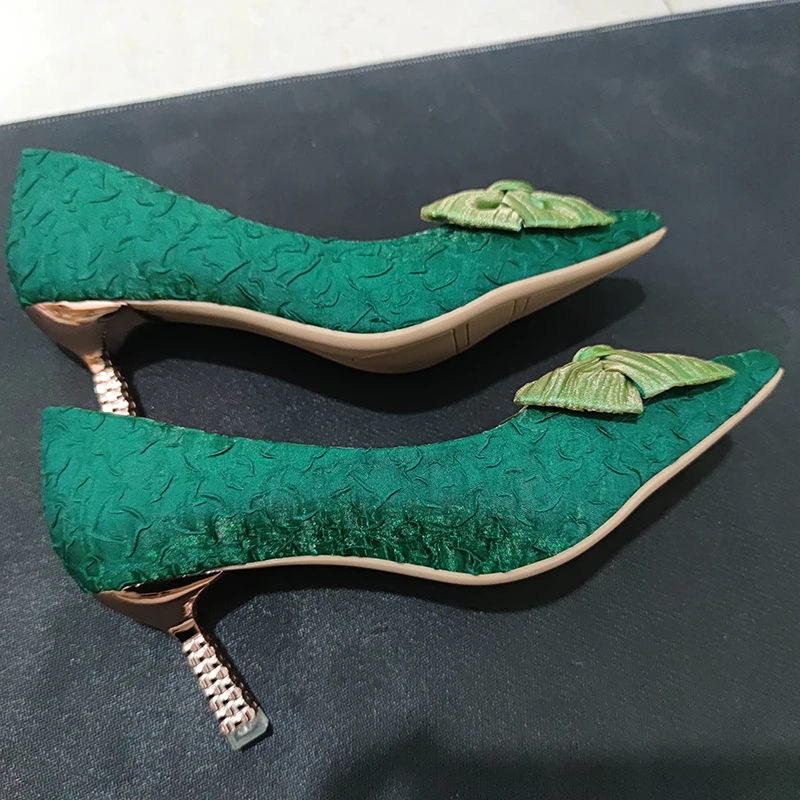 Verde de Mătase Papion Tocuri inalte Pompe pentru Femei Sexy Degetul Ascutit Metal Stilet Tocuri Petrecere de Nunta Pantofi de Femeie 2022 Primăvară Bombas Imagine 1