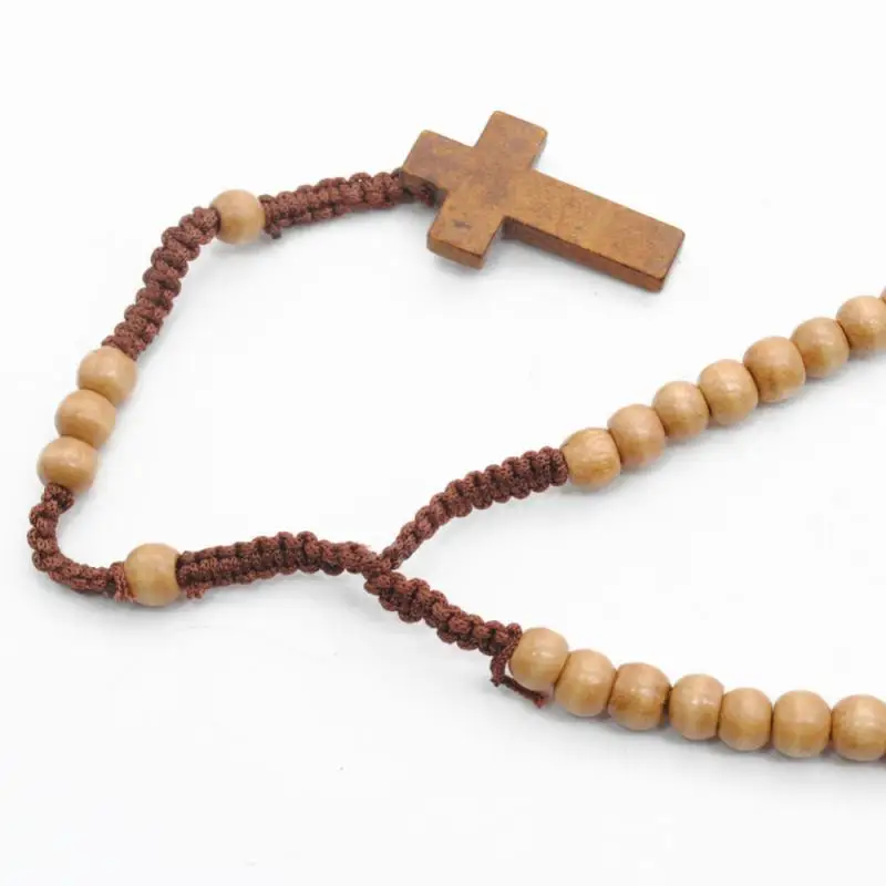 1 buc Colier Stil Vintage pentru Bărbați Și Femei Catolice Hristos Lemn Margele Rozariului Crucea Pandantiv Colier Moda Bijuterii Vânzare Fierbinte Imagine 2