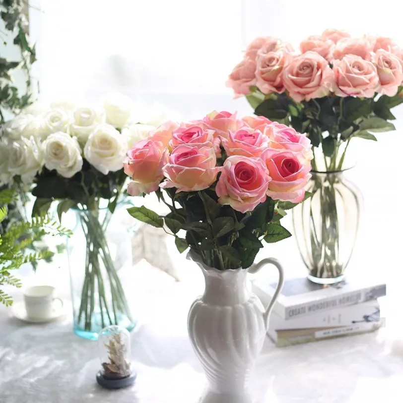 10buc Long Branch Artificiale de Trandafir Buchet de Flori de Simulare Flanel Fals Flori de Ziua Îndrăgostiților Acasă Petrecerea de Nunta Decor Imagine 2