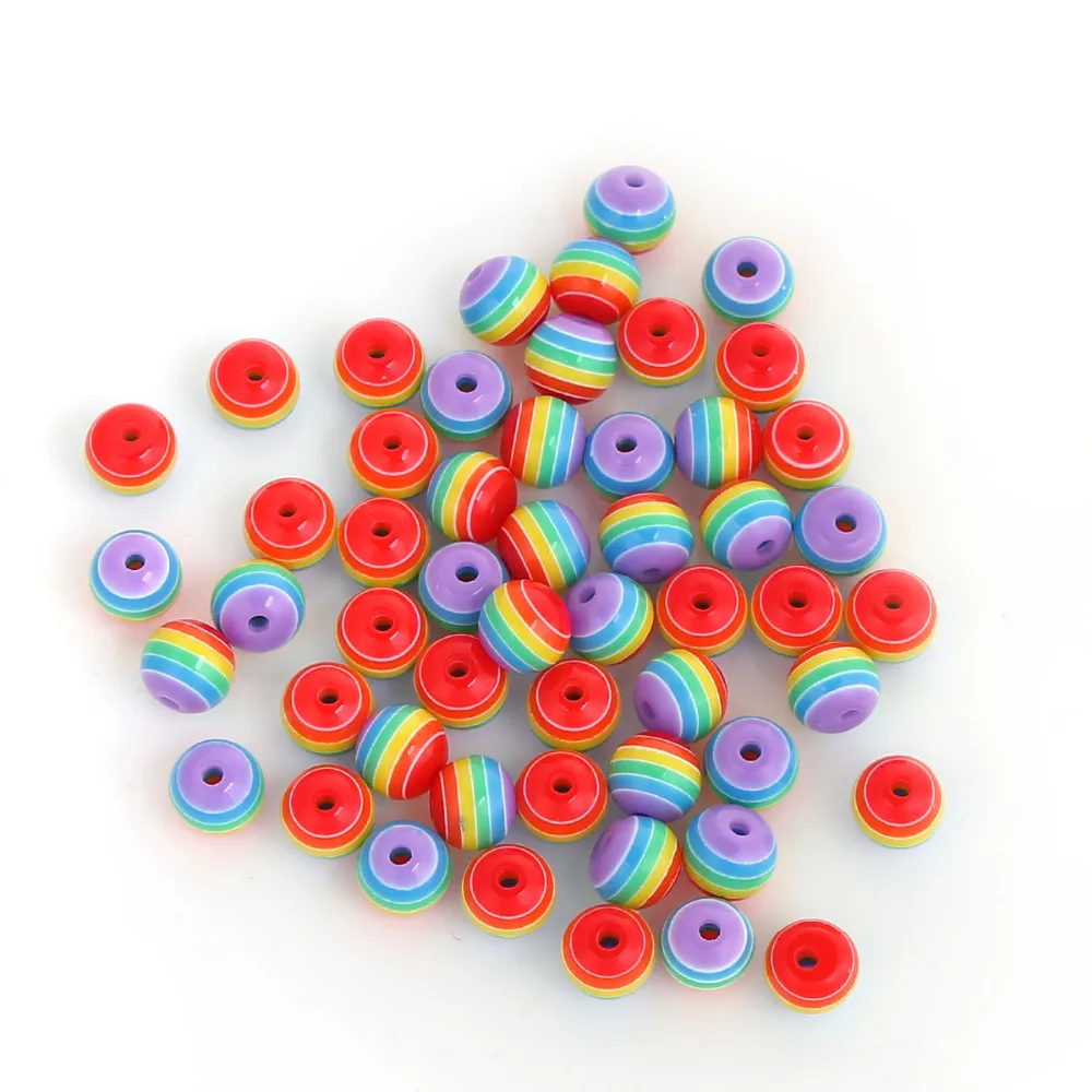 200 Buc Doreen Cutie de Rășină Margele Spacer cu Dungi Multicolore Șirag de mărgele Rotunde de 8mm Pentru DIY Brățară Colier Bijuterii , Gaura : 2mm Imagine 2