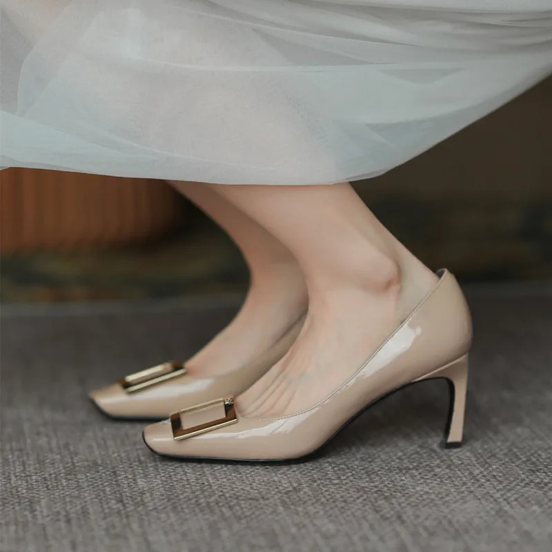 2022 Lux Casual Femei Pantofi cu Toc Pătrat Buton cap Pătrat Pompe Superficial Confortabil Office-Eleganta, Pantofi Nunta, Pantofi Imagine 2