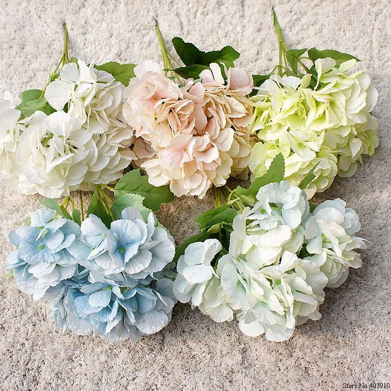 5 Cap Hortensie Buchet De Flori Artificiale Mici, Albi De Mătase, Flori False Florale Flori Faux Albastru Nunta Petrecere Acasă Decorare Imagine 2
