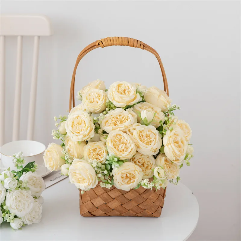 Artificiale de Trandafir Roz Persian Rose Buchet Cu 5 Capete Mari 6cm Flori False Pentru Acasă Nunta Decor Interior Imagine 2