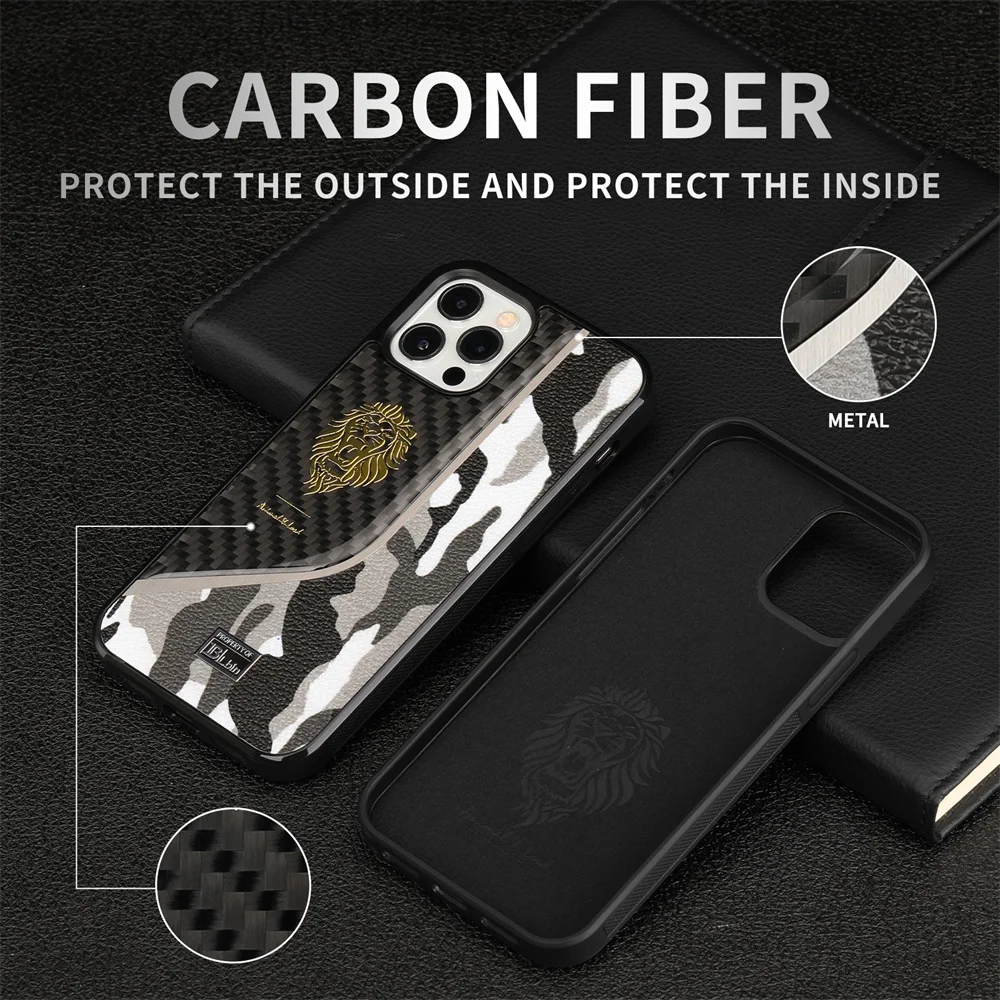Camuflaj Fibra de Carbon Cazuri de Telefon Pentru iPhone 13 11 12 XR Pro XS Max Designer de Lux Coajă de Protecție Capacul din Spate Imagine 2
