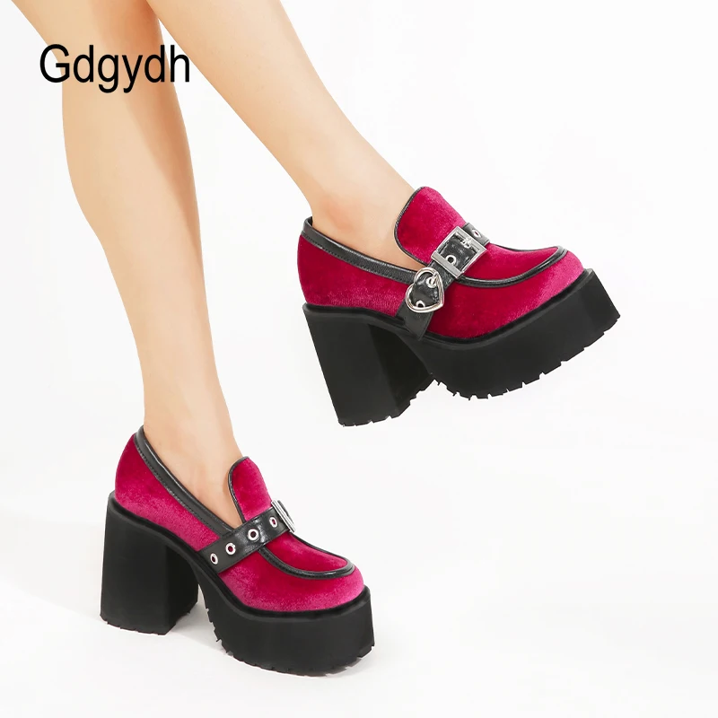 Gdgydh Platforma Mocasini pentru Femei cu Inima Catarama Confort Toc Indesata Aluneca Pe Rotund Toe de Lucru de Afaceri de Pantofi Mary Janes Roșu Imagine 2