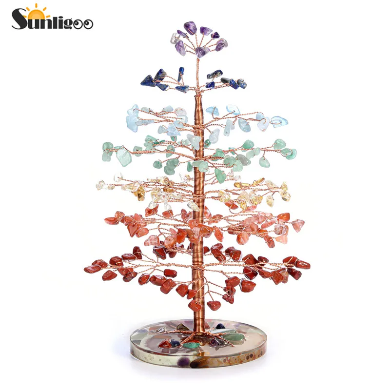 Sunligoo Reiki De Vindecare Chakra Cristal Copaci Figurina W/ Rășină De Bază Piatră Prețioasă Bani Copac Feng Shui Ornament Acasă Living Decorul Camerei Imagine 2