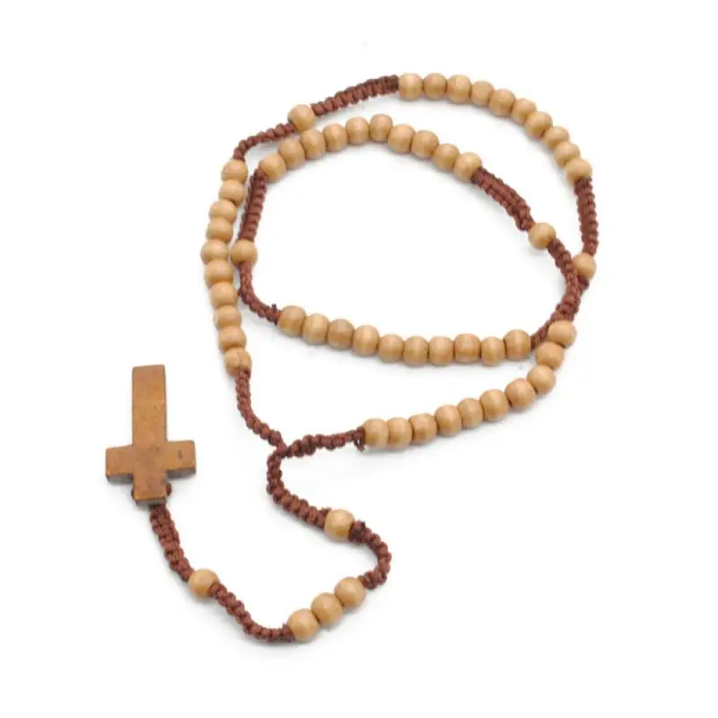 1 buc Colier Stil Vintage pentru Bărbați Și Femei Catolice Hristos Lemn Margele Rozariului Crucea Pandantiv Colier Moda Bijuterii Vânzare Fierbinte Imagine 3