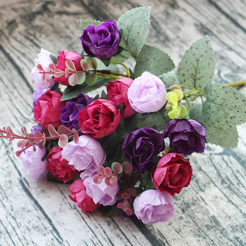 1buc/sac (21 de capete) Mini Ceai de Trandafir Bujor Artificiale Flori Camellia Decorative de Flori False Pentru Sala de Nunta Decor Acasă Imagine 3