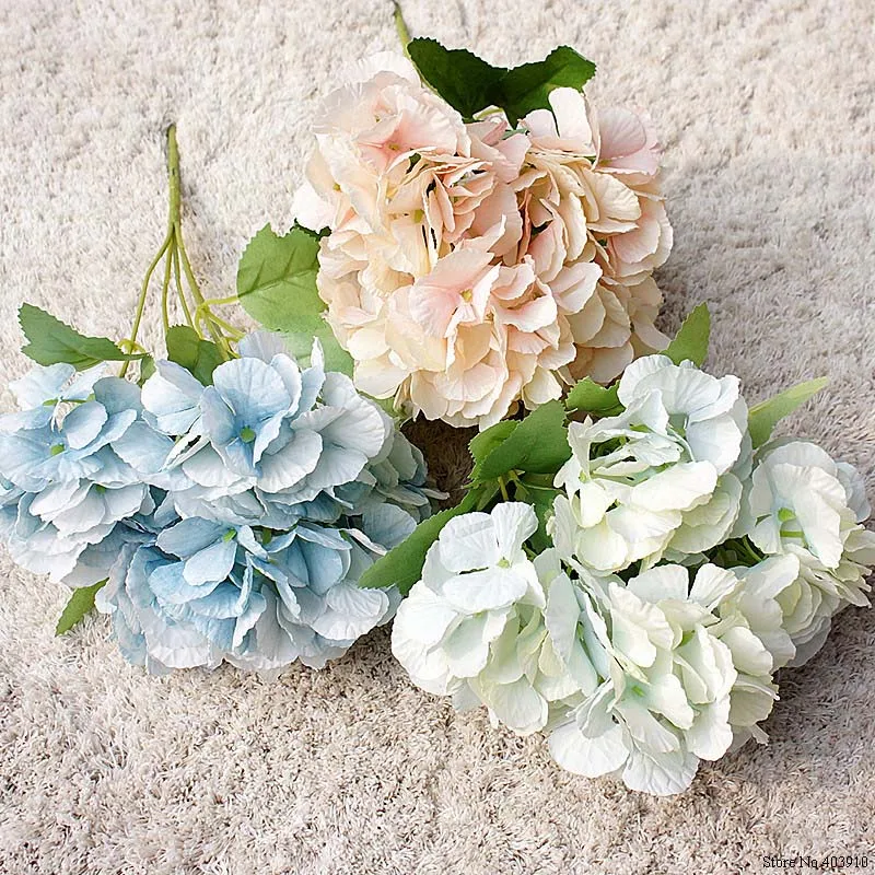 5 Cap Hortensie Buchet De Flori Artificiale Mici, Albi De Mătase, Flori False Florale Flori Faux Albastru Nunta Petrecere Acasă Decorare Imagine 3
