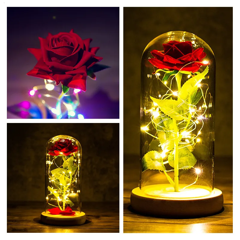LED Fermecat Galaxy a Crescut Veșnică Aur de 24K Folie Floare cu Lumini Șir În Dome pentru Decor Acasă de Crăciun Cadou de Ziua Îndrăgostiților Imagine 3