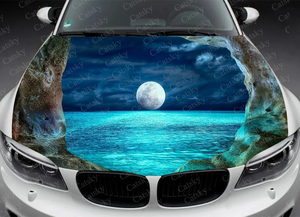 Luna pe Lacul Itasha Capota Autocolante de Vinil Folie de Vinil Capac Motor Decalcomanii Autocolant pe Masina Accesorii Auto Imagine 3