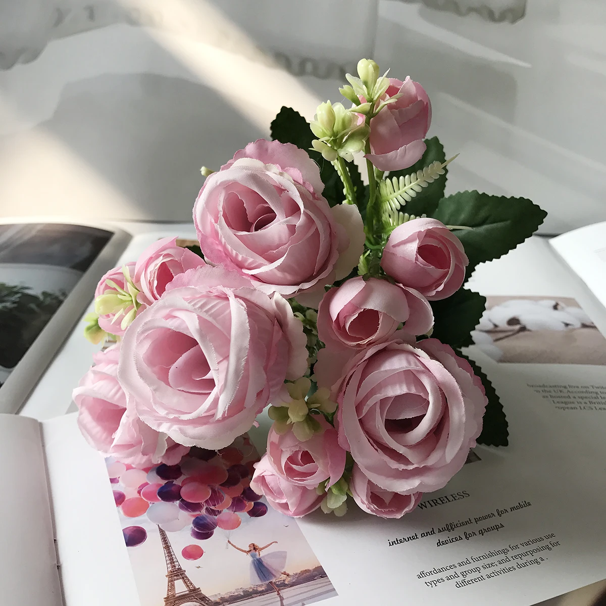 Mătase roz Bujor Flori Artificiale Crescut de Nunta DIY Acasă Decor de Înaltă Calitate Buchet Mare de Spumă Accesorii Craft Alb de Flori False Imagine 3
