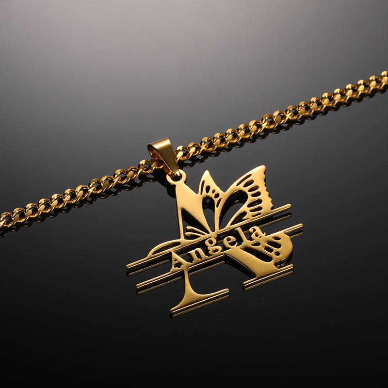 Personalizat Cubanez Lanț Fluture Numele Colier Din Oțel Inoxidabil De Mare Prima Literă Plăcuța Cravată Coliere Pentru Femei Mai Bune Cadouri Imagine 3