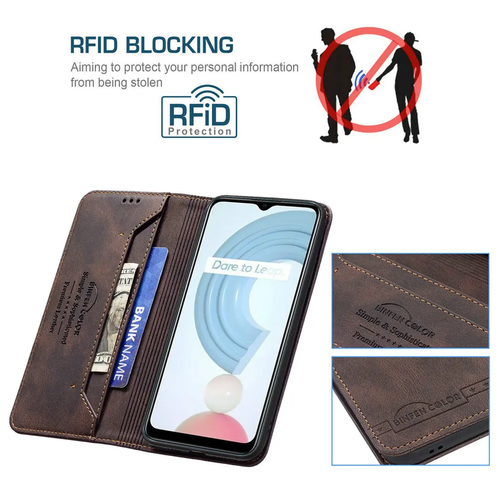 Realme GT Neo3 C25 C30 Carte din Piele de Caz RFID 360 Proteja Portofel Funda pentru OPPO Realmi C31 C25S C21 C35 15 C 25 35 Flip Cover Imagine 3